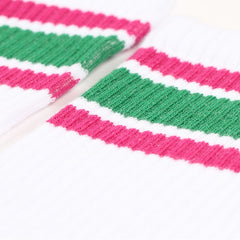 Democratique - Athletique Classique Stripe Socks - White / Green / Purple