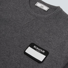 AMI - Bonjour Patch Oversized Crewneck Wool - Heather Grey