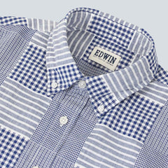 Edwin - SS Patchwork Standard Shirt - Blue Patchwork