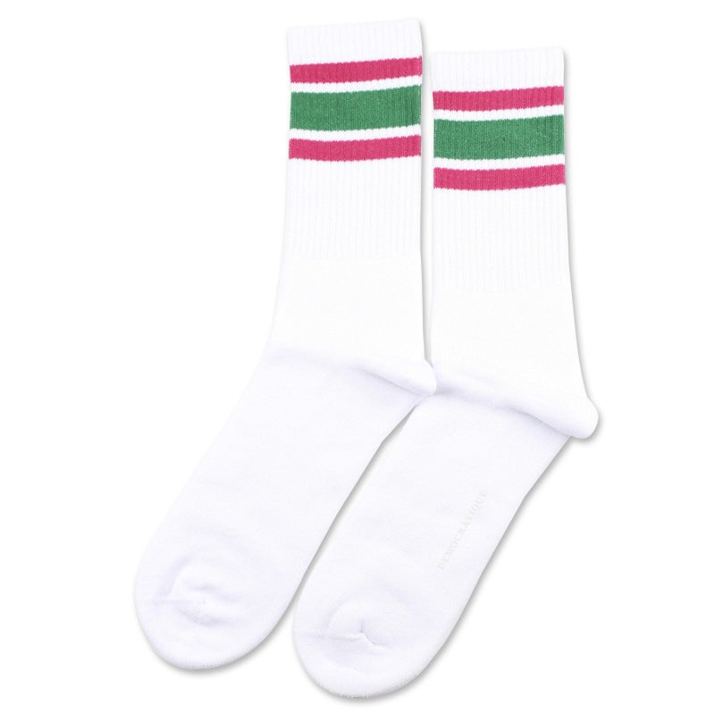 Democratique - Athletique Classique Stripe Socks - White / Green / Purple
