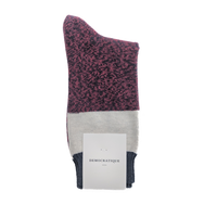 Democratique - Relax Block Knit Socks - Red Wine / Off White Melange / Navy