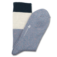 Democratique - Relax Block Knit Socks - Petroleum Blue / Off White Melange / Dark Emerald